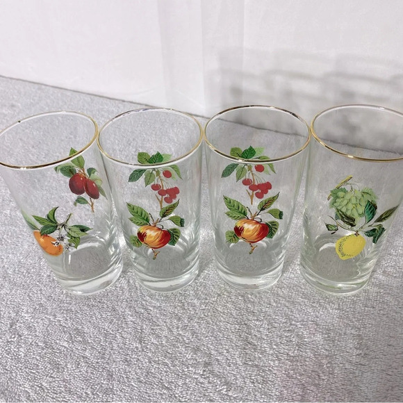 Vintage West Virginia Glass Fruit Tumblers W Gold Rim x4 - Picture 5 of 12